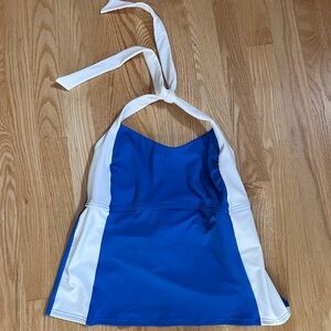 Lands' End Sz 12 Women's Halter Tankini Top Bright Cobalt Blue/White